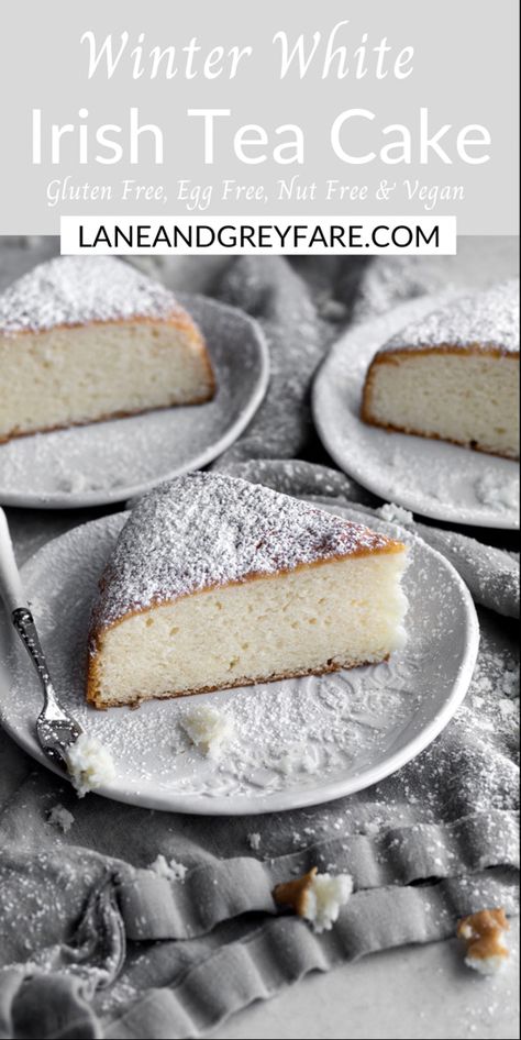 Close up picture of slices of a fluffy winter white Irish tea cake. Irish Tea Cake, Sourdough Starters, Irish Tea, Lunch Dessert, Tea Cakes Recipes, The Great British Bake Off, Cookies Gluten Free, Gluten Free Egg Free, Gluten Free Sweet