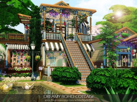 Sims 4 Boho House Cc, Sims 4 Boho House, Urban Bohemian, The Sims 4 Lots, Sims Packs, Sims Builds, City Dog, Jungle Adventure, Sims House Design