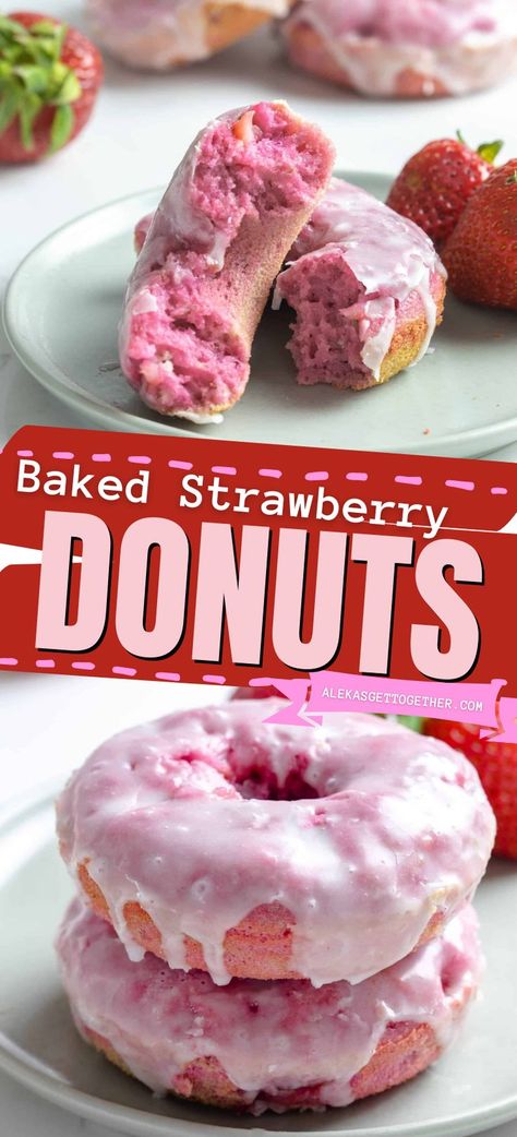 Strawberry Cake Donut Recipe, Cake Donuts Recipe, Strawberry Donuts, Baked Strawberries, Oreo Dessert, Cocktail Desserts, S'mores, Cake Donuts, Fresh Strawberries