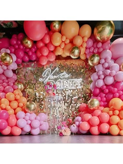 156pcs Pink Orange Balloon Wreath Arch Set, With Pink Orange And Gold Balloons As Decorations For Birthday, Easter Parties, And WeddingsI discovered amazing products on SHEIN.com, come check them out! Pink Orange Gold Balloon Garland, Orange Baby Shower Decorations, 30th Birthday Themes, 40 Balloons, Balloon Wreath, Mums Birthday, Sweet Fifteen, Orange Baby Shower, Neon Birthday