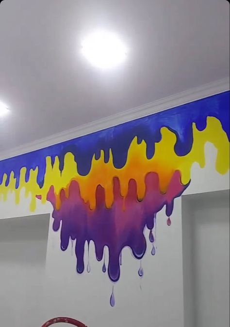 Dripping Wall Paint, Gym Decoration, Dripping Paint Art, Room Paint Designs, Diy Graffiti, Black Ink Art, Creative Office Space, 3d Wall Painting, Cafe Wall Art