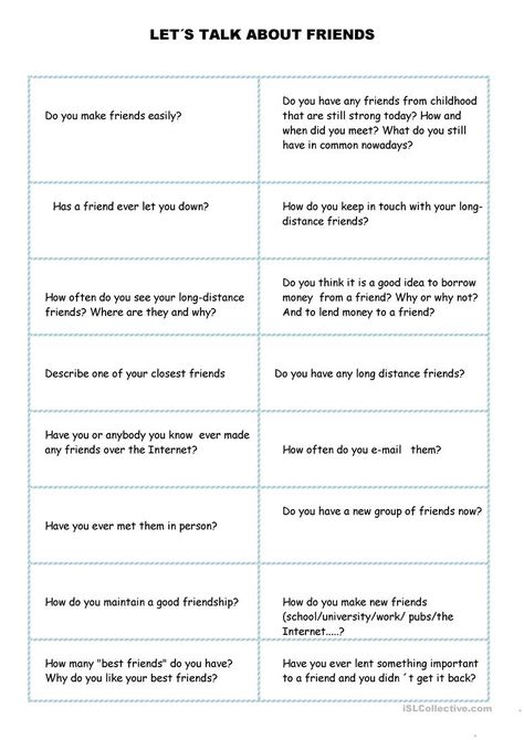 Speaking Activities English, Friendship Printables, Friendship Lessons, Friendship Activities, English Ideas, Social Skills Groups, Worksheets Kindergarten, About Friends, Conversation Topics