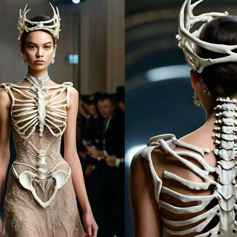 Insect Wedding, Spine Dress, Bone Costume, Bone Fashion, Skeleton Fashion, Strange Fashion, Bones Design, Drag Queen Outfits, Gothic Costume