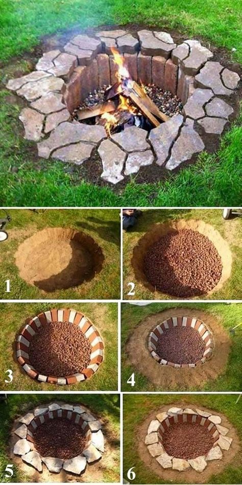 An in-ground fire pit blends seamlessly into the landscape, offering a natural look that feels like a part of the earth itself. It’s easy to create by digging a shallow hole and lining it with bricks, stones, or a fire pit ring. This design is great for those who prefer a more subtle, low-profile fire pit that doesn’t dominate the yard but still provides the warmth and ambiance of a cozy fire. Diy Outdoor Fire Pit, Pallet Fire Pit, Outdoor Fire Pit Ideas, Natural Fire Pit, In Ground Fire Pit, Cinder Block Fire Pit, Nursery Layout, Sunken Fire Pits, How To Build A Fire Pit