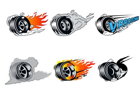 Burnout Tattoo, Burnout Illustration, Reel Logo, Car Burnout, Wheel Tattoo, Automotive Logo Design, Wheel Logo, Fire Tattoo, Car Vector