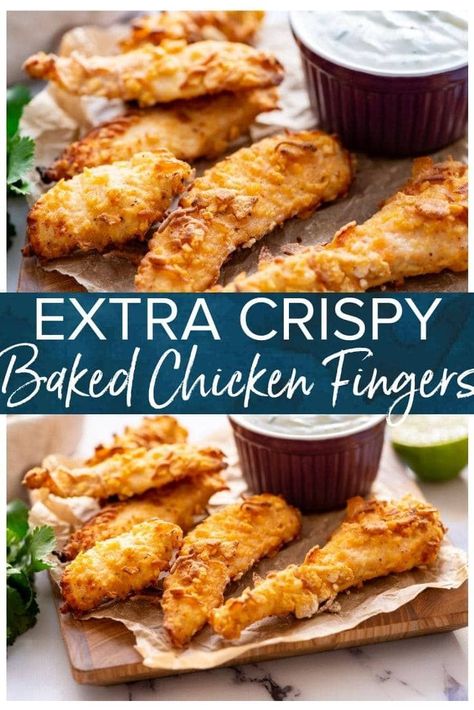 Baked Chicken Fingers, Chicken Tender Recipes Baked, Chicken Fingers Recipe, Chicken Fingers Baked, Baked Chicken Strips, Chicken Finger Recipes, Chicken Strip Recipes, Oven Baked Chicken Breasts, Crispy Chicken Tenders