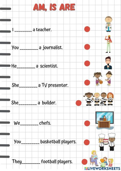 Am Is Are Activities, Am Is Are Worksheets For Kids, Am Is Are, To Be Worksheet For Kids, Am Is Are Worksheets, Is Am Are Worksheets, Easy Math Worksheets, Ingles Kids, Verbo To Be