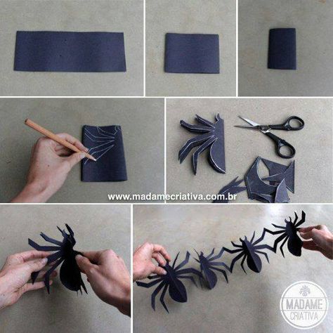 How to make Spider Garland...these are the BEST Homemade Halloween Decorations & Craft Ideas! How To Make Spiders, Halloween Theme Birthday, Dekorasi Halloween, Halloween Kunst, Halloween Fest, Spiderman Birthday Party, Homemade Halloween Decorations, Adornos Halloween, Halloween Crafts Decorations