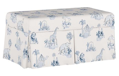 Gray Malin x Cloth & Company - Toile Storage Bench, Blue | One Kings Lane Parker Palm Springs, Whimsical Patterns, Gray Malin, Home Decor Brand, Blue Armchair, Blue Toile, Upholstered Accent Chairs, Blue Chair, Couch Sofa