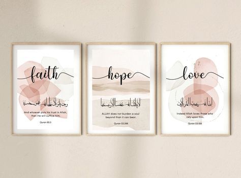 Faith Hope Love Wall Decor, Islamic Wall Decor Printable, Islamic Wall Frames, Grateful Wall Art, Calligraphy Wall Decor, Islam Art, Arabic Wall Art, Calligraphy Poster, Scripture Quote