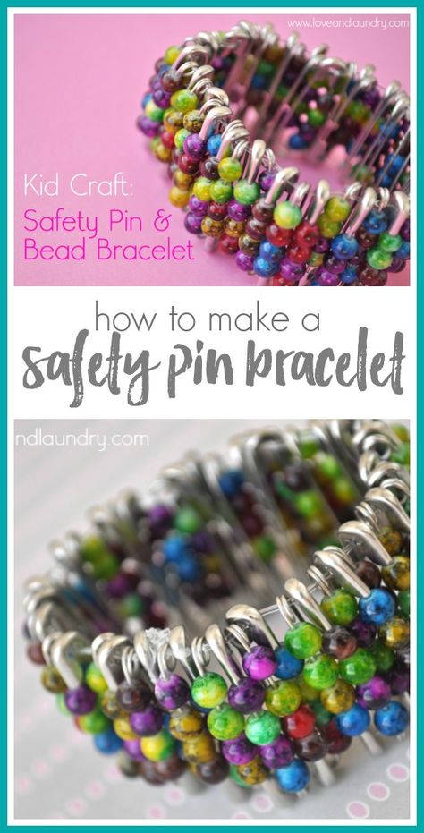 Kids craft idea safety pin bracelet Safety Pin Jewelry Patterns, Safety Pin Art, Craft Room Organization Diy, Buttons Crafts Diy, Safety Pin Crafts, Safety Pin Bracelet, Pin Bracelet, Safety Pin Jewelry, Pin Crafts