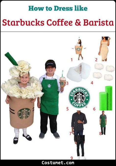 Starbucks Coffee & Barista Costume for Cosplay & Halloween 2023 Coffee Cup Costume, Barista Costume, Coffee Costume, Starbucks Halloween Costume, Starbucks Costume, Peacock Halloween, Green Apron, Starbucks Halloween