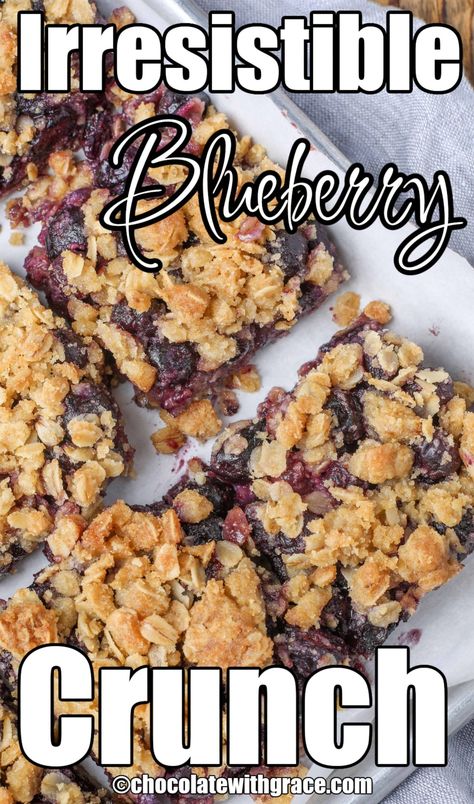 Blueberry Crunch Bars Easy Blueberry Desserts Healthy, Blueberry Crunch Cookies, Blueberry Bars Recipes Easy, Blueberry Crunch Recipe, Fresh Berries Dessert, Frozen Blueberry Recipes, Blueberry Crunch, Summer Desserts For A Crowd, Homemade Blueberry Pie