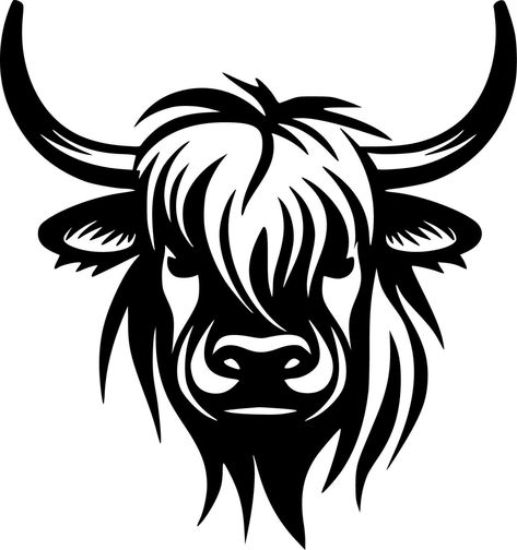 Highland Cow Silhouette Clip Art, Belted Galloway Cows Art, Highland Cow Stencil, Hilander Cows, Highland Cow Silhouette, Highland Cow Pumpkin Carving, Highland Cow Tattoo Simple, How To Draw A Highland Cow, Highland Cow Drawing Easy