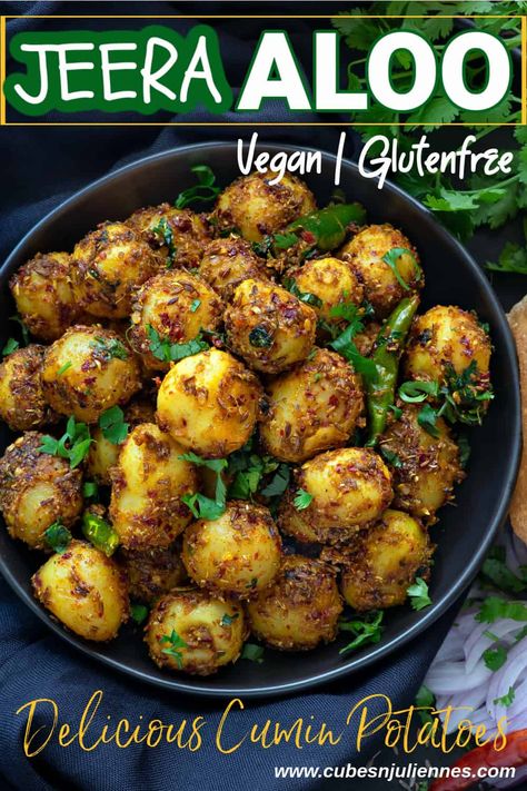 Jeera Aloo is a delicious cumin flavored boiled potato dish which you can prepare just in few minutes with handful of ingredients only. Serve with Indian breads for main course or enjoy it like a snack or appetizer. Jeera Aloo, Masala Aloo, Baby Potato Recipes, Aloo Recipe, Pakistani Dishes, Savory Sides, Veg Curry, Aloo Recipes, Veg Food