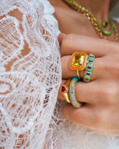 turquoise - Luv Aj Enamel Engagement Ring, Chunky Gemstone Rings, Everyday Ring Stack, Azure Color, Amanda Thomas, Enamel Rings, Ring Stacks, Ring Inspiration, Stone Plate