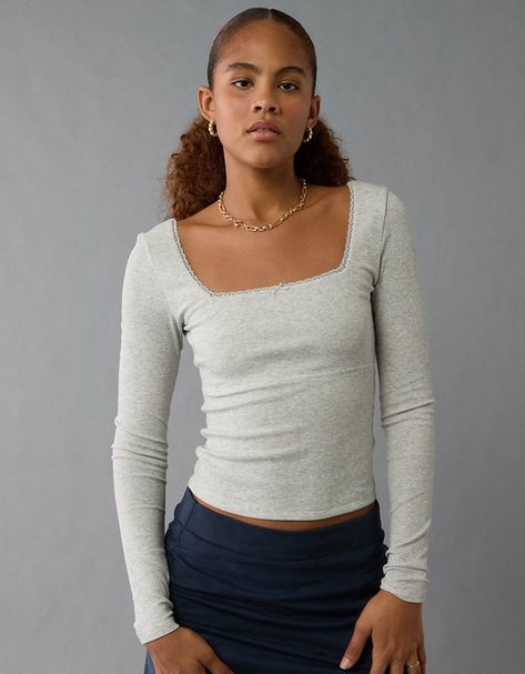 I'm sharing the love with you! Check out the cool stuff I just found at AEO: https://www.ae.com/us/en/p/3376_9815_006 Square Neck Long Sleeve Top, Cute Clothing Stores, Square Neck Long Sleeve, Fits Clothes, Vibe Clothes, Cute Everyday Outfits, Women Denim Jeans, Neck Lace, Grey Top