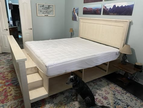 Dog Steps For Bed Diy Pet Stairs, Dog Bed Stairs, Dog Stairs Diy, Master Bedrooms Beds, Pet Stairs For Bed, Stairs For Bed, Stairs And Storage, Dog Stairs For Bed, Dog Steps For Bed