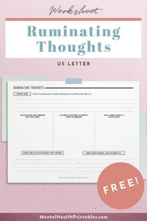 Free printable worksheet to work through ruminating thoughts. Ruminating Thoughts, Health Printables, Mental Improvement, Emotions Game, Couple Therapy, Social Skills Games, Relationship Worksheets, Better Everyday, Counseling Worksheets