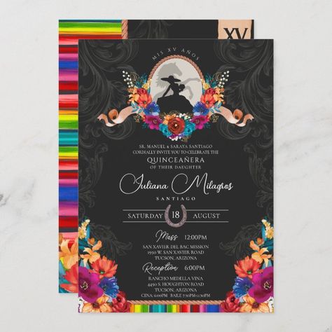 Fiesta Bright Folk Floral Charro Quinceanera Invitation - tap/click to get yours right now! #Invitation #elegant #quinceanera #invitation, #charro #quinceanera, Charro Theme Quinceanera, Charro Quinceanera Theme, Floral Quince, Ornaments Watercolor, Charro Theme, Mexican Invitations, Quinceañera Invitations, Invitations Quinceanera, Mexican Quinceanera