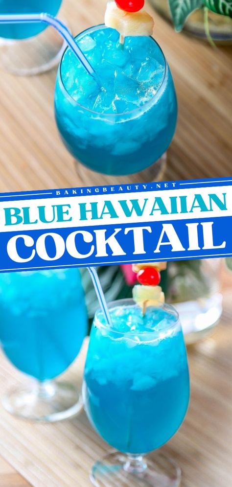 Want an easy 4th of July drink? A pitcher or punch of this simple blue Hawaiian recipe is what you need! With pineapple and coconut flavors, this blue curacao drink has a refreshing tropical vibe. This summer cocktail idea also has a non-alcoholic version! Tropical Drinks Recipes Alcohol Easy, Blue Hawaiian Punch Recipe Alcohol, Blue Curacao Drinks Coconut Rum, Paradise Punch Cocktail, Blue Hawaiian Pitcher Recipe, 4th Of July Pitcher Drinks, Blue Rum Drinks, 4th Of July Alcoholic Drinks Punch, Large Batch Blue Cocktail