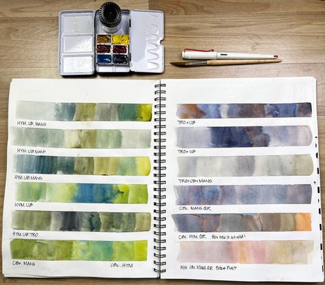 Watercolor Limited Palette, Colour Palette Sketchbook, Limited Watercolor Palette, Watercolour Mixing, Watercolour Swatches, Color Math, Rachel Ruysch, Watercolor Swatches, Liz Steel