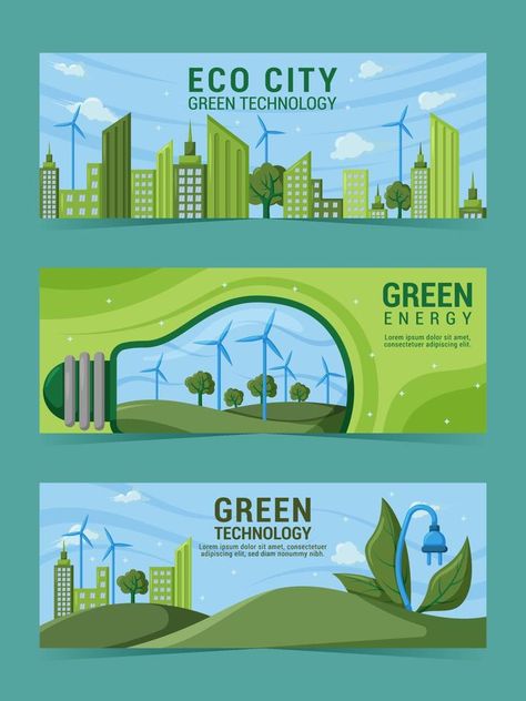 Technology Banner, Advertisement Banner, Eco City, Eco Green, City Background, Banner Advertising, Green Technology, Green Energy, Business Card Design