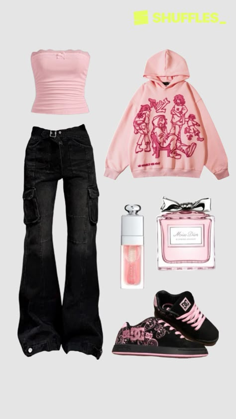 Created by bl3ss3dh3art on Shuffles Y2k Outfits Aesthetic, Fire Clothes, Mcbling Fashion, Flare Jeans Outfit, Trashy Outfits, 2000s Outfits, Outfit Inspo Casual, Pinterest Outfits, Pink Outfits