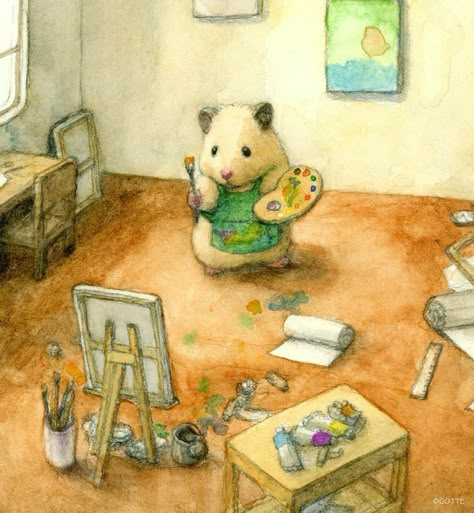 Hamster Art, Arte Peculiar, Bel Art, A Hamster, Storybook Art, Cute Paintings, Cute Hamsters, Arte Sketchbook, Arte Inspo