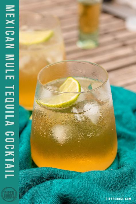 Mexican Mule Tequila Cocktail | A Mexican inspired twist on the classic Moscow Mule cocktail, with Tequila Reposado in place of vodka. Add lime juice and ginger ale for a refreshing and delicious tequila cocktail. Use ginger beer for more of a typical ginger flavor. Tequila And Ginger Ale, Tequila Ginger Beer Cocktails, Drinks Made With Tequila, Ginger Beer Mule, Cocktail With Tequila, Ginger Ale Drinks, Ginger Ale Cocktail, Mexican Mule, Coconut Tequila