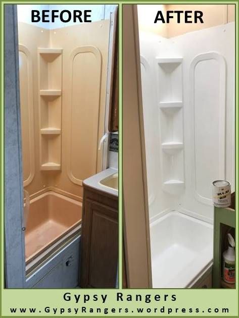 RV Bathroom Updates: Shower/Tub Refinishing – Gypsy Rangers Tub Refinishing, Motorhome Remodel, Camper Bathroom, Kombi Motorhome, Rv Interior Remodel, Camper Trailer Remodel, Rv Bathroom, Vintage Camper Remodel, Camper Hacks