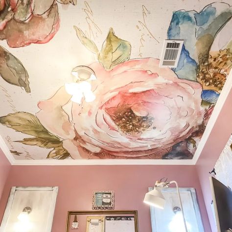 DIY Projects : Page 17 of 28 : Southern Yankee DIY Budget Decor & More Ceiling Murals Wallpaper, Floral Ceiling Wallpaper, Celling Wallpepar, Floral Wallpaper On Ceiling, Wallpaper On The Ceiling Bedrooms, Wallpapered Bathroom Ceiling, Craft Room Wallpaper, Wallpaper On Bathroom Ceiling, Wallpapered Ceiling Bedroom