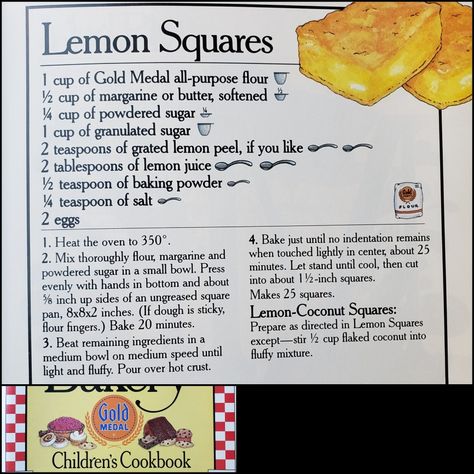 Alpha-Bakery Gold Medal Children's Cookbook (1997) Alpha Bakery Cookbook Recipes, Ginger Scones, Magical Kitchen, Homemade Cookbook, Family Baking, Lemon Squares, Recipes Book, Lemon Ginger, Bar Recipes