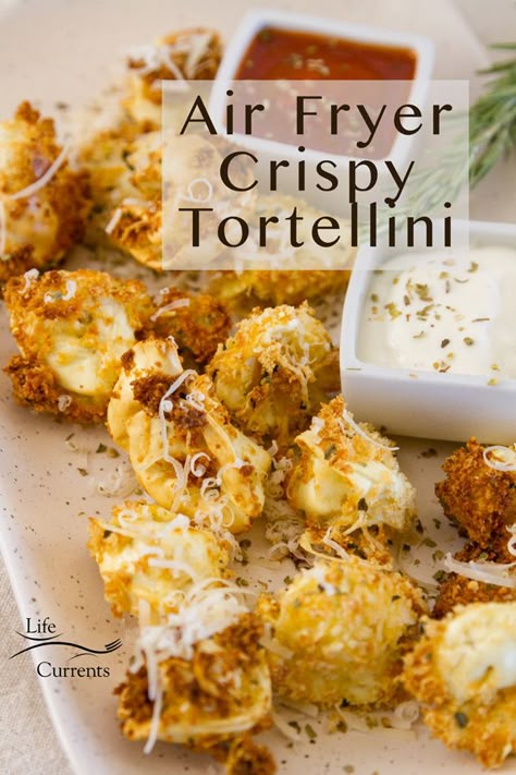 Fried Tortellini Air Fryer, Fried Tortellini Recipes, Tortellini Appetizer Recipes, Super Easy Air Fryer Recipes, Tortellini Appetizer Party Appetizers, Air Fried Tortellini, Crispy Tortellini, Healthy Air Fryer Snacks, Tortellini Appetizer