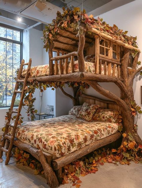 Tree Bunk Bed, Log Beds, Treehouse Bedroom, Treehouse Ideas, Resort Ideas, Hippie House, Tree Bed, Log Bed, Wild Man