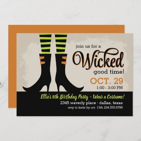 Wicked Witch Kids Birthday Costume Party Invitation #halloween #party #invitations #costumes #Invitation Birthday Costume Party, Family Halloween Party, Halloween Birthday Party Invitations, Halloween Costume Party Invitations, Costume Party Invitations, Birthday Costume, Halloween Birthday Invitations, Invitation Halloween, Halloween Costume Party