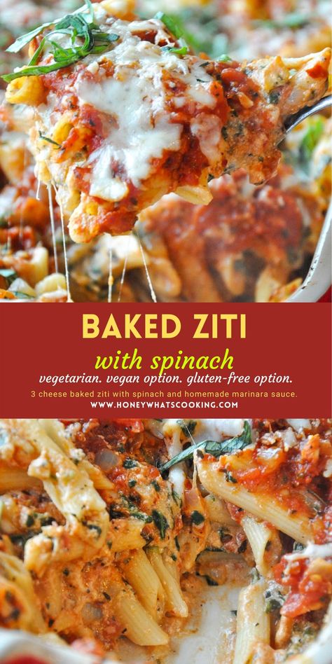 Baked Ziti With Spinach, Baked Ziti With Ricotta, Decadent Cheesecake, Spinach Sauce, Recipe Cheesecake, Whats Cooking, Tomato Spinach, Ziti Recipes, Baked Ziti Recipe