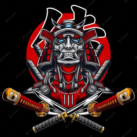 Premium Vector | Mecha samurai illustration with premium quality stock vector Mecha Samurai, Hannya Maske, Guerriero Samurai, Ronin Samurai, Samurai Illustration, Japanese Art Samurai, Samurai Mask, Japanese Wallpaper Iphone, Samurai Tattoo Design