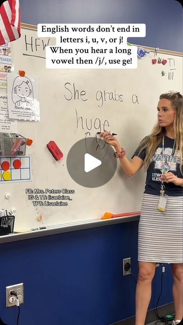 Lisa Elaine Peters - Mrs. Peters’ Class on Instagram: "English words don’t end in letters i, u, v, or j!
When you hear a long vowel then /j/, use ge!

Comment PHONICS for a link to phonics rules/skills resource! 📥♥️ 

#teachingenglish #teachinglettersandsounds #teachingideas #teachingalphabet #learningathome #learningtoread #learntoread #kinder #kindergarten #kindergartenteacher #kindergartenteachers #kindergartenactivities #prek #homeschool #esl #eslteachers #eslteacher #spedteacher #abcsongs #teachingkids #sor #phonicsfun #earlyeducation" Prek Homeschool, Phonics Rules, Long Vowel, Abc Songs, Long Vowels, Teaching The Alphabet, Sped Teacher, Esl Teachers, Letter I