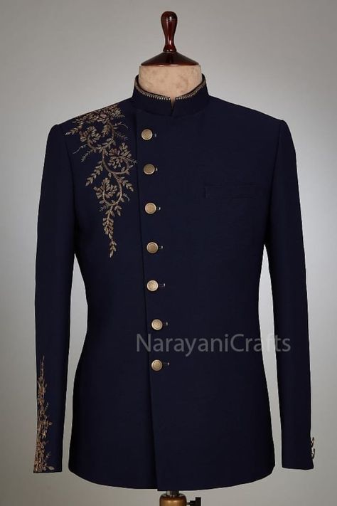 Designer Stylish Embroidered Navy Blue Jodhpuri Bandgala Suit for Men for Wedding Party Reception and Events and Festive - Etsy Jodhpuri Suits For Men Navy Blue, Reception Coat For Men, Boys Reception Outfit Indian, Navy Blue Suits For Men Wedding, Blue Jodhpuri For Men, Blazer For Men Wedding Reception, Bandgala For Men, Blazers For Men Wedding, Jodhpuri Suits For Men Wedding Royal