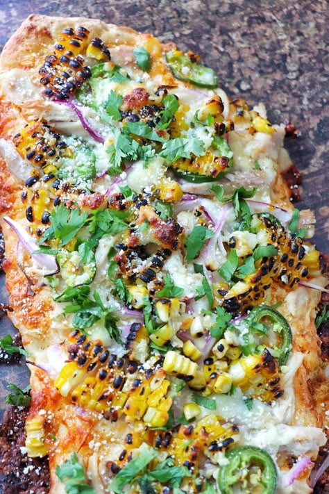 Street Corn Flatbread, Street Taco Pizza, Birria Taco Pizza Recipe, Unique Flatbread Recipes, Mexican Street Corn Flatbread, Mexican Street Corn Pizza, Corn Pizza Recipe, Elote Pizza, Street Corn Pizza