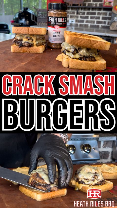 I’m joining the “Crack” trend with these Crack Smash Burgers—add ranch seasoning for an irresistibly addictive flavor. The juicy burgers are made with lean meat, mayo, ranch, Worcestershire, and bacon, then topped with caramelized onions, Cheddar, and my All-American Burger Sauce on toasted Texas Toast. Perfect for movie nights, game days, or any occasion—way better than diner burgers! Dogs Recipes, American Burger, Burger Recipes Beef, Hot Dogs Recipes, Juicy Burgers, Smash Burgers, American Burgers, Flat Top Grill, Texas Toast