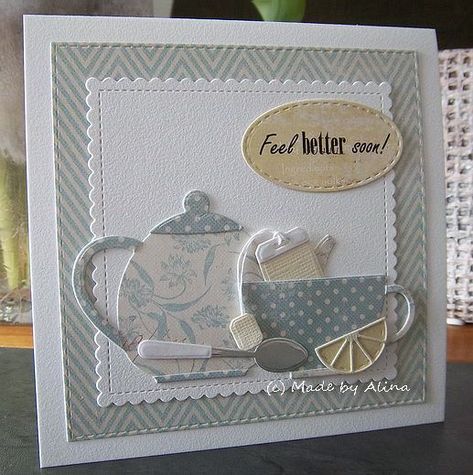 Health Wishes, Tea Party Crafts, Tea Cup Card, Nice Comments, Mft Cards, Hand Stamped Cards, Coffee Cards, Cricut Cards, Lemon Slice