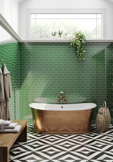 Bathroom Splashback, Green Subway Tile, Green Tile Bathroom, Bathroom Paneling, Bathroom Wall Panels, Shower Wall Panels, Fitted Bathroom, Tile Panels, Classic Bathroom