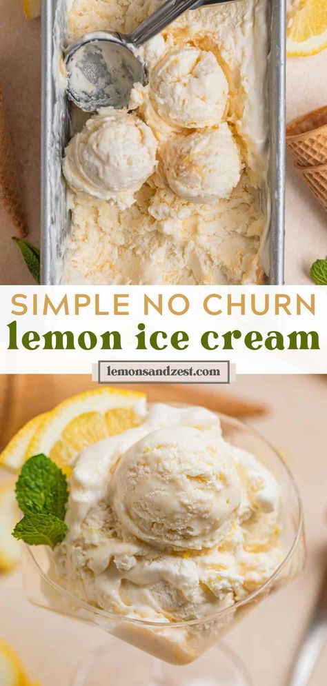 No Churn Gelato Recipe, Koue Nageregte, No Churn Lemon Ice Cream, Homemade Lemon Ice Cream, No Churn Ice Cream Recipes, Lemon Curd Uses, Lemon Ice Cream Recipe, Cashew Ice Cream, Basil Ice Cream