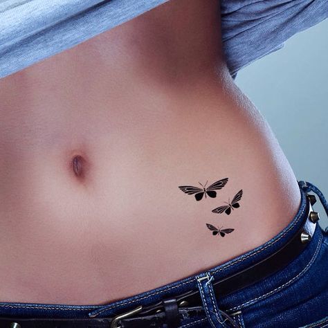 Butterfly tattoo, I want this on my hip on my birthday! Small Lower Stomach Tattoos, Girl Stomach Tattoos, Belly Button Tattoos, Side Stomach Tattoos, Abdomen Tattoo, Lower Stomach Tattoos, Butterfly Tattoo Cover Up, Tummy Tattoo, Button Tattoo