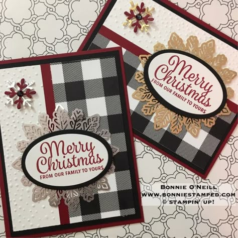 #merrylittlechristmas #snowflakesentiments #bonniestamped Plaid Cards, Christmas Cards 2017, Snowflake Cards, Handmade Christmas Card, Homemade Christmas Cards, Stampin Up Christmas Cards, Handmade Christmas Cards, Stampin Up Christmas, Diy Christmas Cards