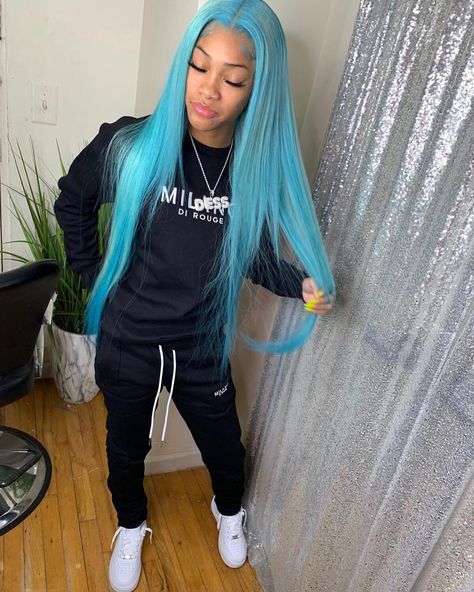 They know I'm the bomb, they ticking me off 🥶 Hair b Straight Hair Bundles, Blue Wig, Different Hair Colors, Remy Human Hair Wigs, Frontal Hairstyles, Human Wigs, Colored Wigs, Bleached Hair, Straight Wig