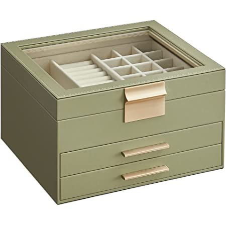 Amazon.com: SONGMICS Jewelry Box with Glass Lid, 3-Layer Jewelry Organizer, 2 Drawers, Jewelry Storage, Lots of Storage Space, Modern, Gift Idea, 8 x 9.1 x 5.3 Inches, Avocado Green and Gold Color UJBC239C02 : Clothing, Shoes & Jewelry Jewellery Storage Small Space, Jewelry Box Organiser, Jewelry Storage Case, Decorative Jewelry Boxes, Stackers Jewelry Boxes Taupe, Big Jewellery Box Jewelry Storage, Jewelry Drawer Walmart, Jewlwery Storage, Shelf For Jewelry Box