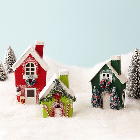 Mini Village, Handmade Gifts For Friends, Diy Christmas Village, Christmas Houses, Glitter Houses, Christmas Crafting, Cardboard House, Putz Houses, Christmas Villages